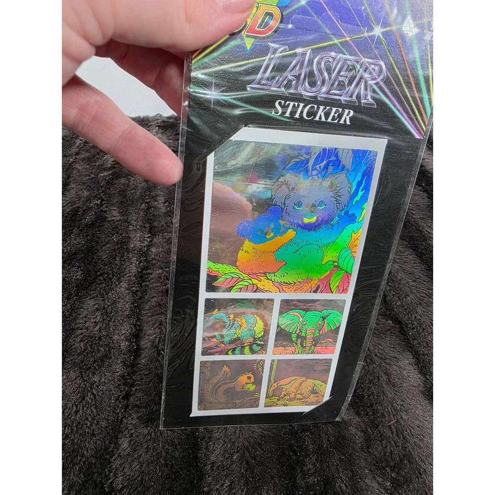 Vintage 1994 Adorn Gift 3D Laser Sticker Sheet Animals Koala Elephant 90s Retro